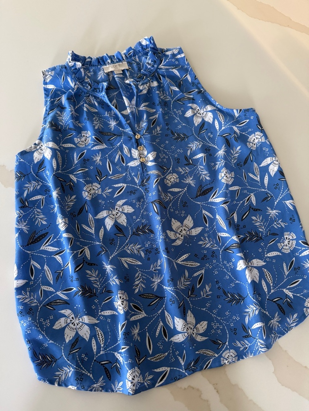 LOFT Blue Floral Button-Front Top